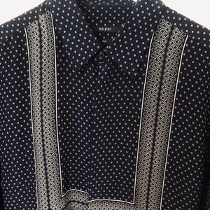 Gucci men navy and cream printed silk shirt